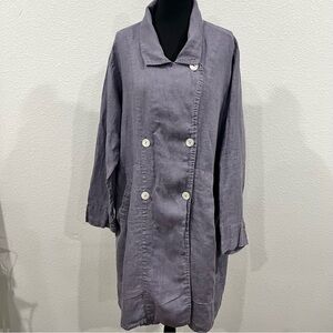 FLAX Women's Lavender 100% Linen
Double Breasted Smock Dress/Duster Size M